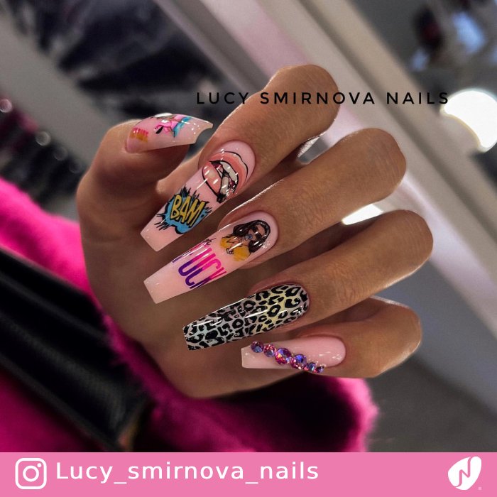 Comic Nails with Rhinestons